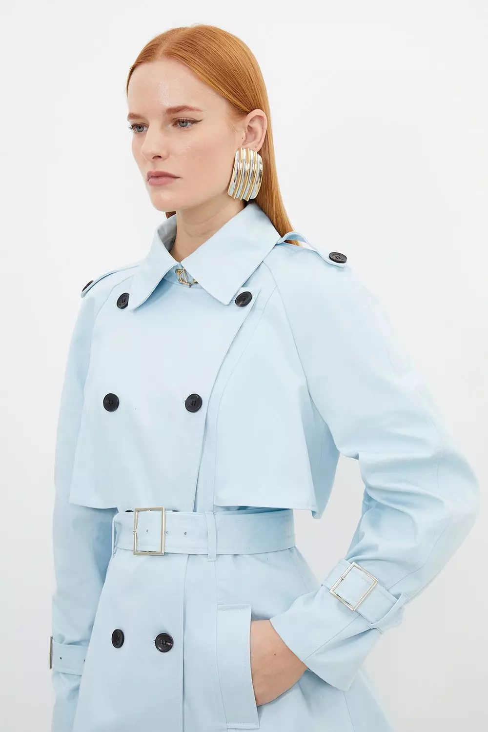 Sky blue trench on sale coat